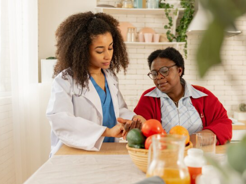 nurse helping with Household Management, Nutrition, and Hydration